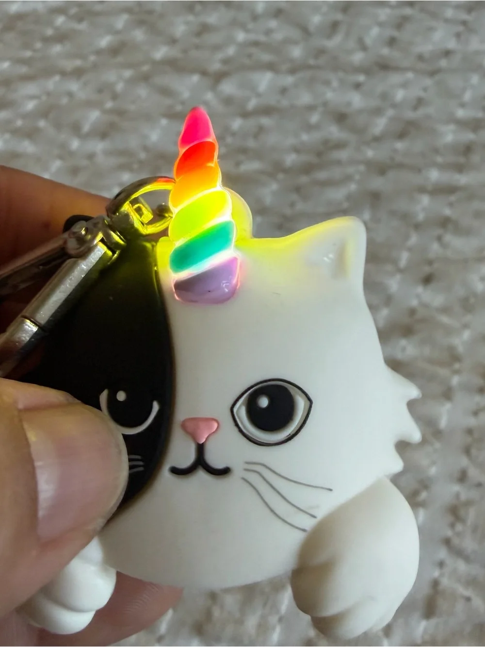 Cute Black & White Cat Unicorn Charm Keychain